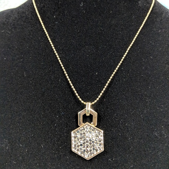 Gold CoCo Lane Hematite Pave Pendant Necklace 17" - Picture 1 of 8